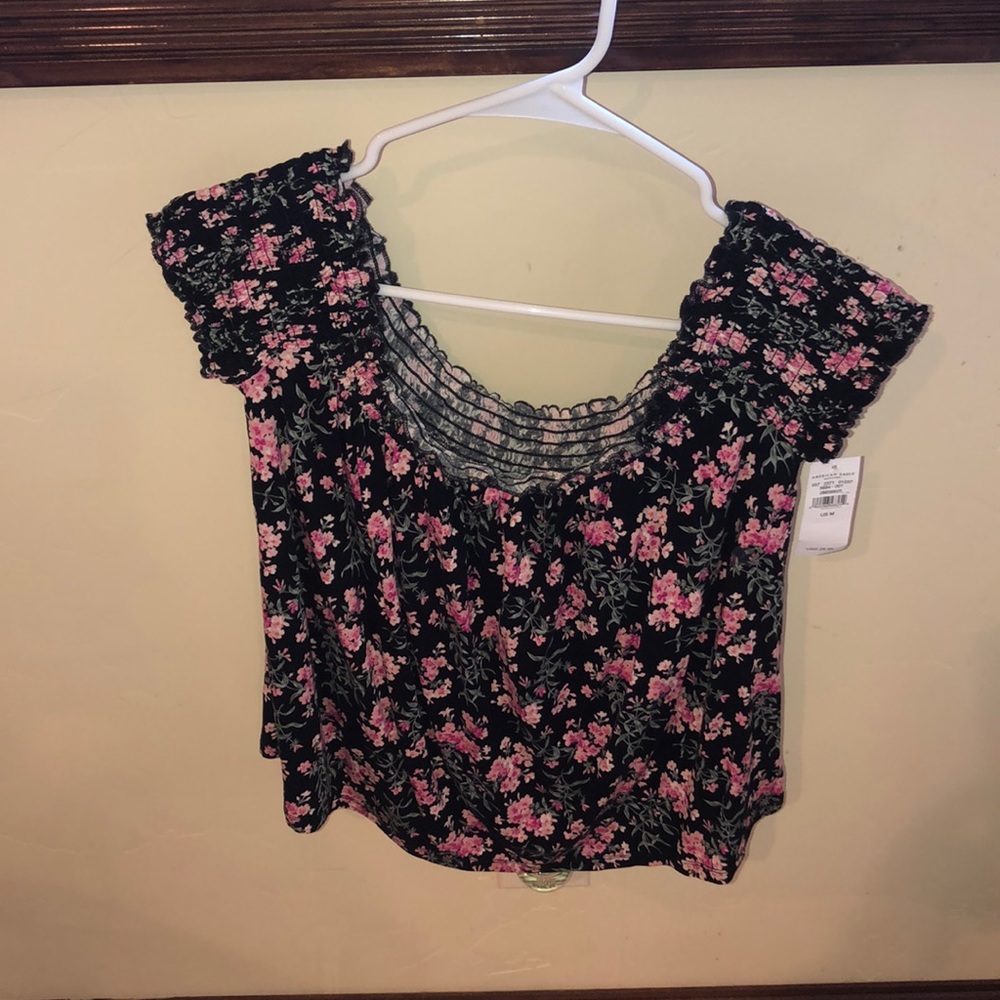 American Eagle Black with Pink Floral Top.